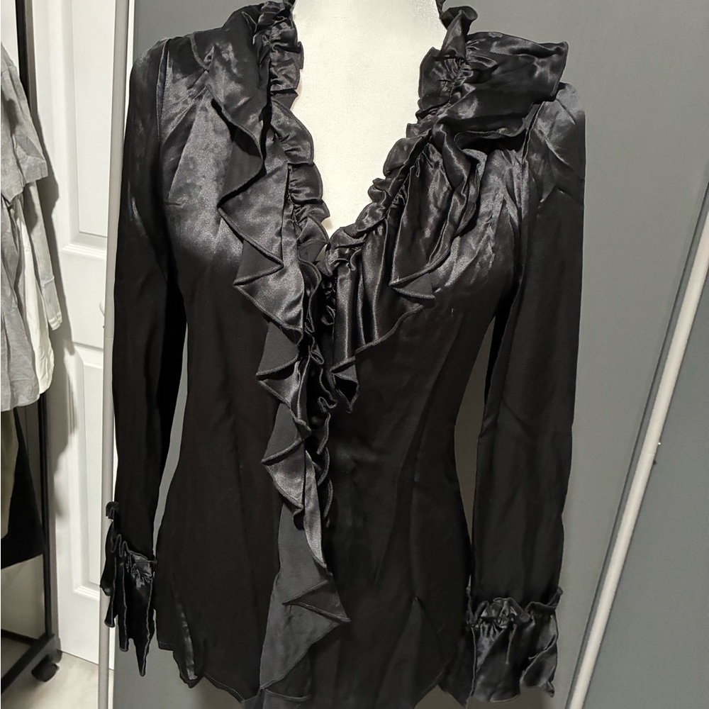 Elegant Black Ruffled Tory Burch Blouse